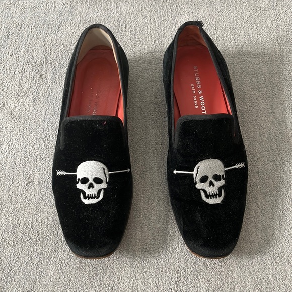 Stubbs & Wootton Skull Velvet Smoking Loafers - Picture 1 of 1